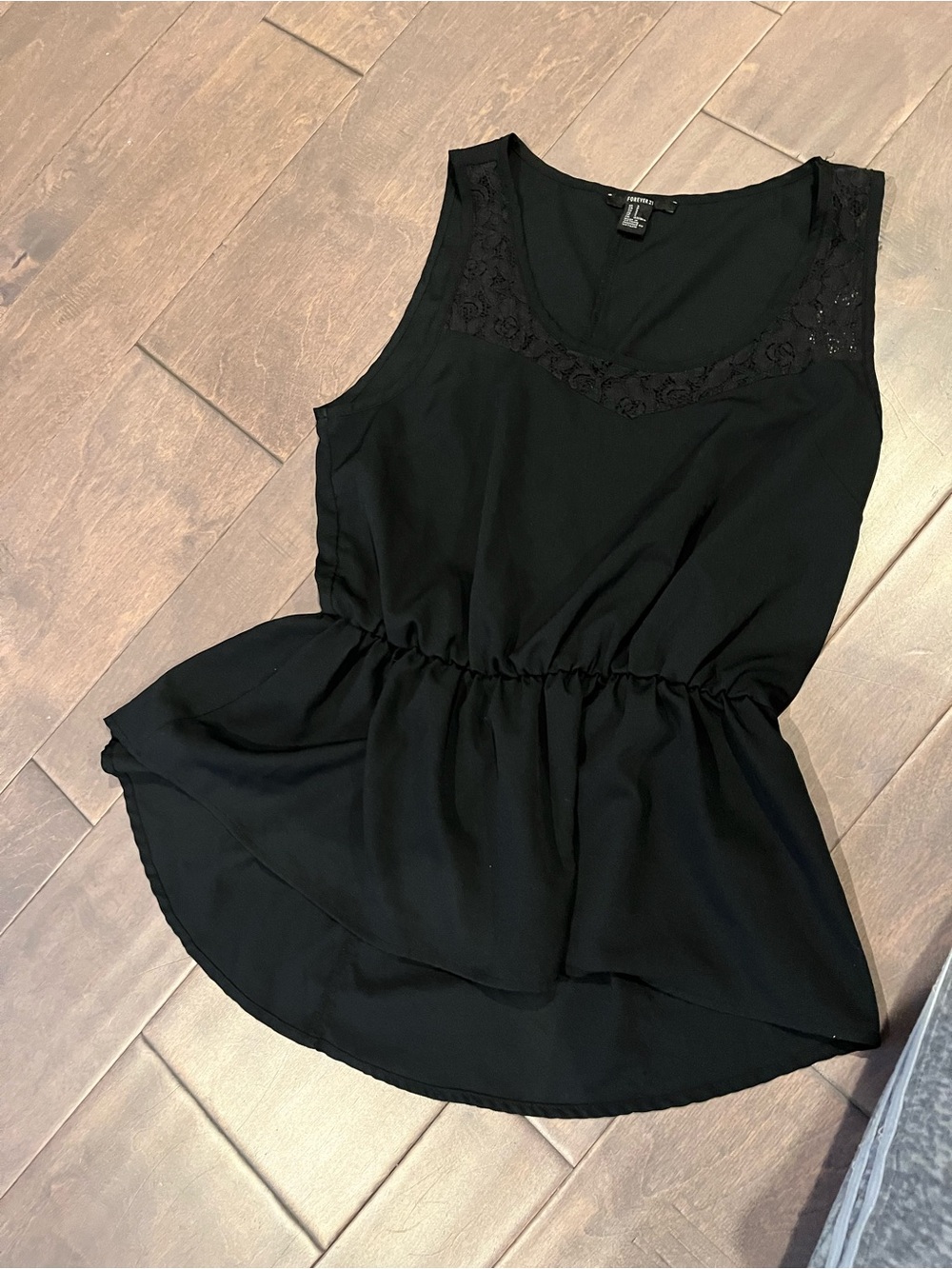Forever 21 Black Lace-Trim Peplum Tank Top